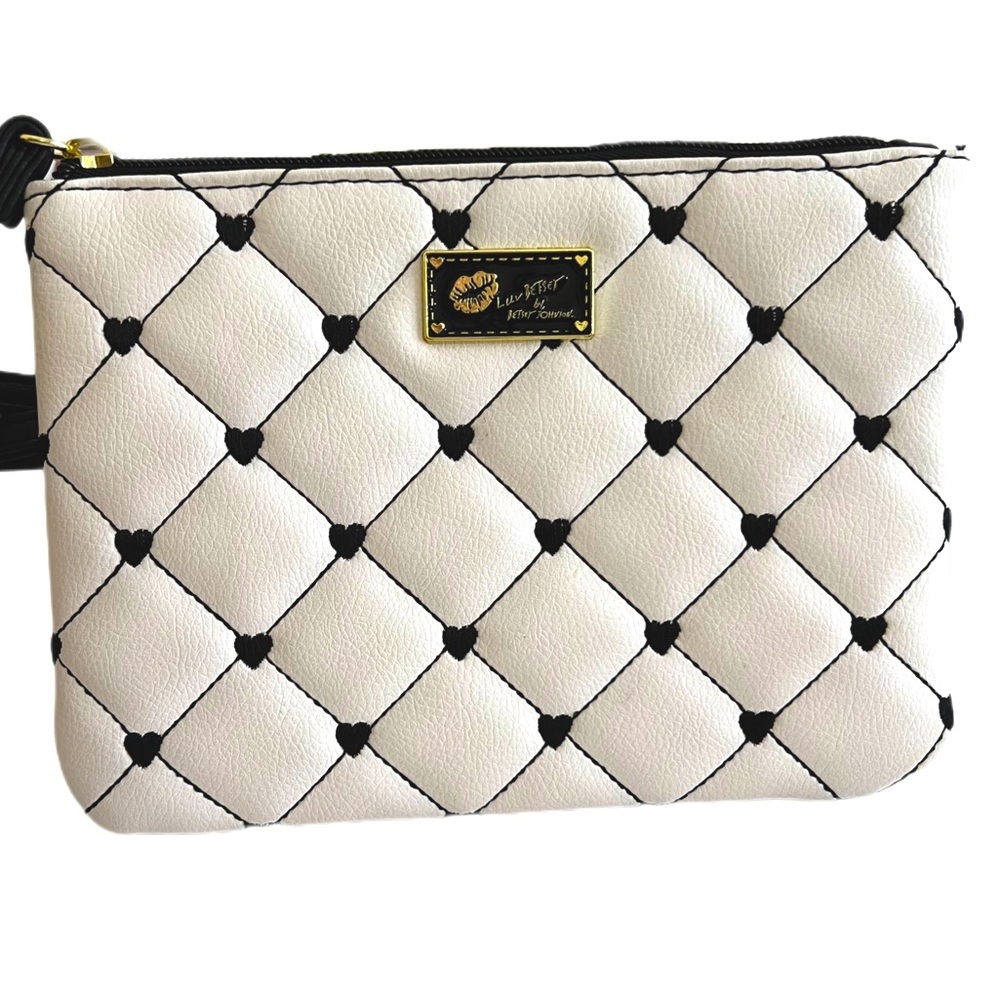 Betsey Johnson Embroidered Hearts Cross Body Clutch